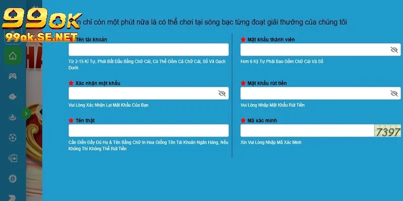 Điền thông tin đăng ký 99ok